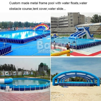 استخر آب قابل حمل EN71 0.9 میلی متری PVC با چارچوب فلزی مستطیلی استخر شنا