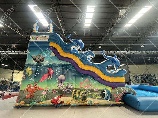 استفاده در فضای داخلی و خارجی سرسره آبی بادی کوسه آبی با دو خط برای کودکان در مراکز خرید