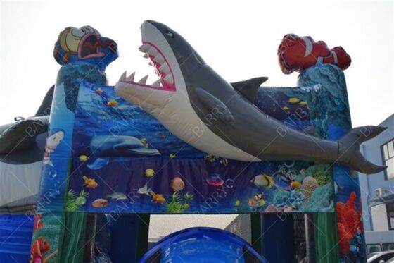 Commercial Shark Inflatable Bounce House Water Slide Combo for Kids Party Rental