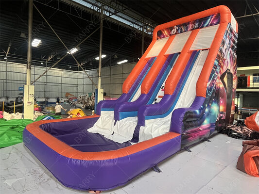 سرسره بادی دو بانده درجه تجاری با استخر، تم نئون/تیک‌تاک مد روز سرسره خشک/مرطوب برای اجاره مهمانی و رویدادها سیستم بازی کودکان