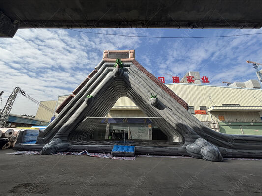 اسلاید آبی بزرگ و قابل انفجار درجه تجاری، دو مسیر دو طرفه با تم گرمسیری برای پارک های تفریحی و جشنواره ها