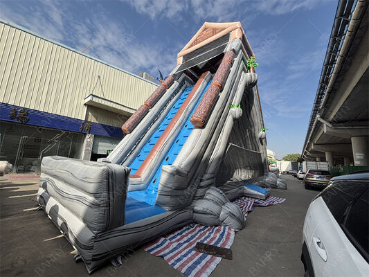 اسلاید آبی بزرگ و قابل انفجار درجه تجاری، دو مسیر دو طرفه با تم گرمسیری برای پارک های تفریحی و جشنواره ها