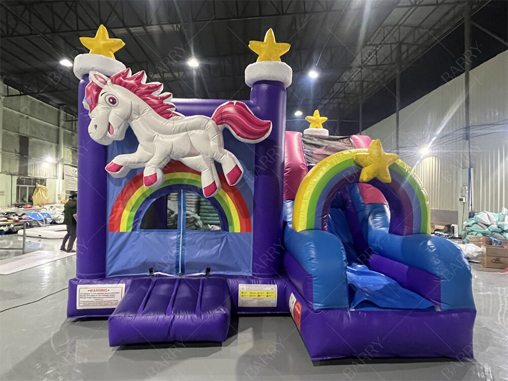 Commercial Grade Unicorn Bounce House with Slide Rainbow Star Themed Inflatable Combo for Kids Parties & Events