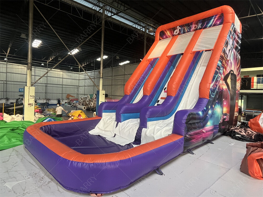 سرسره بادی دو بانده درجه تجاری با استخر، تم نئون/تیک‌تاک مد روز سرسره خشک/مرطوب برای اجاره مهمانی و رویدادها سیستم بازی کودکان