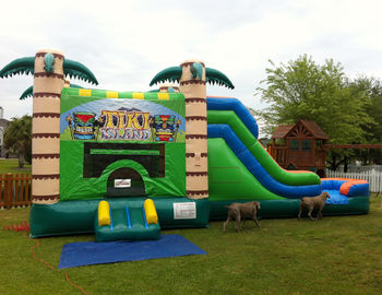 تجاری ترکیبی مرطوب / خشک بادی، 0.55 میلی متر PVC Jungle bouncer بادی با اسلاید