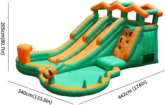 0.55mm PVC آب اسلاید بادکنک برای بچه ها خانه پرتاب بالا پارک آب با 2 اسلاید