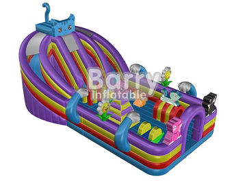 سفارشی ساخته شده آبی Cat Inflatable کودک نو پا بازی زمین / تجهیزات زمین بازی کودکان و نوجوانان با پریدن رنگارنگ خانه گزاف گویی